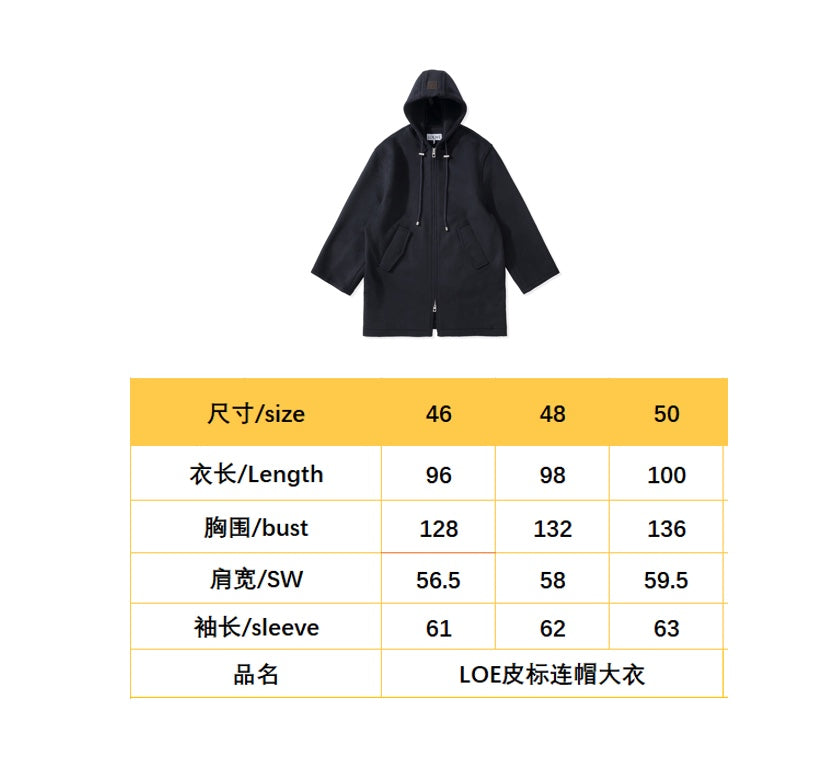 BVG / 로에베 가죽 로고 태그 후드 롱 울 코트