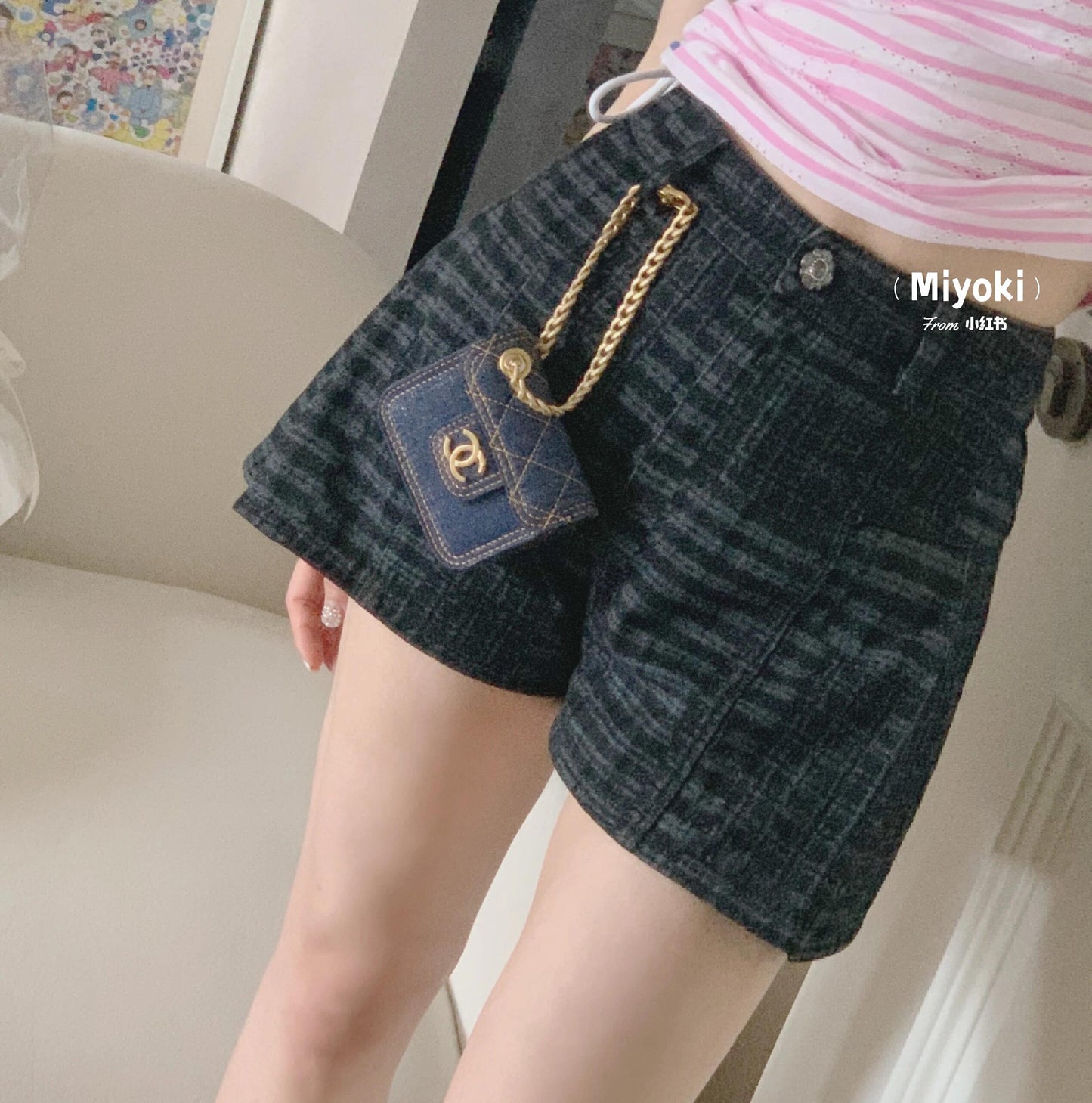 타지아 / 샤넬 24a 블랙 앤 그레이 데님 반바지