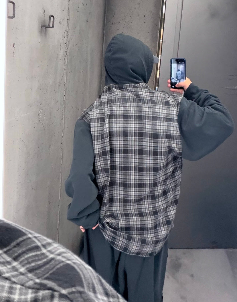 주말QZ / 발렌시아가 체크 패치워크 후드 아우터
