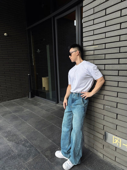 주말QZ / 로에베 엠보싱 가죽 데님 팬츠