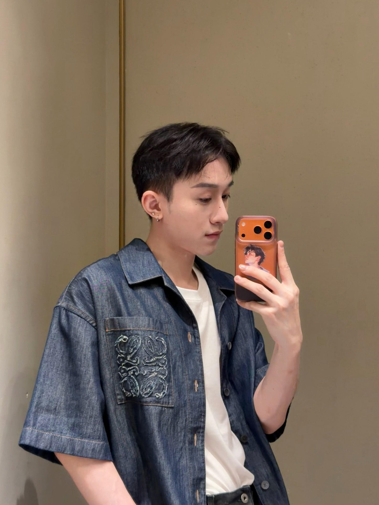 주말QZ / 로에베 면 소재 자수 데님 셔츠