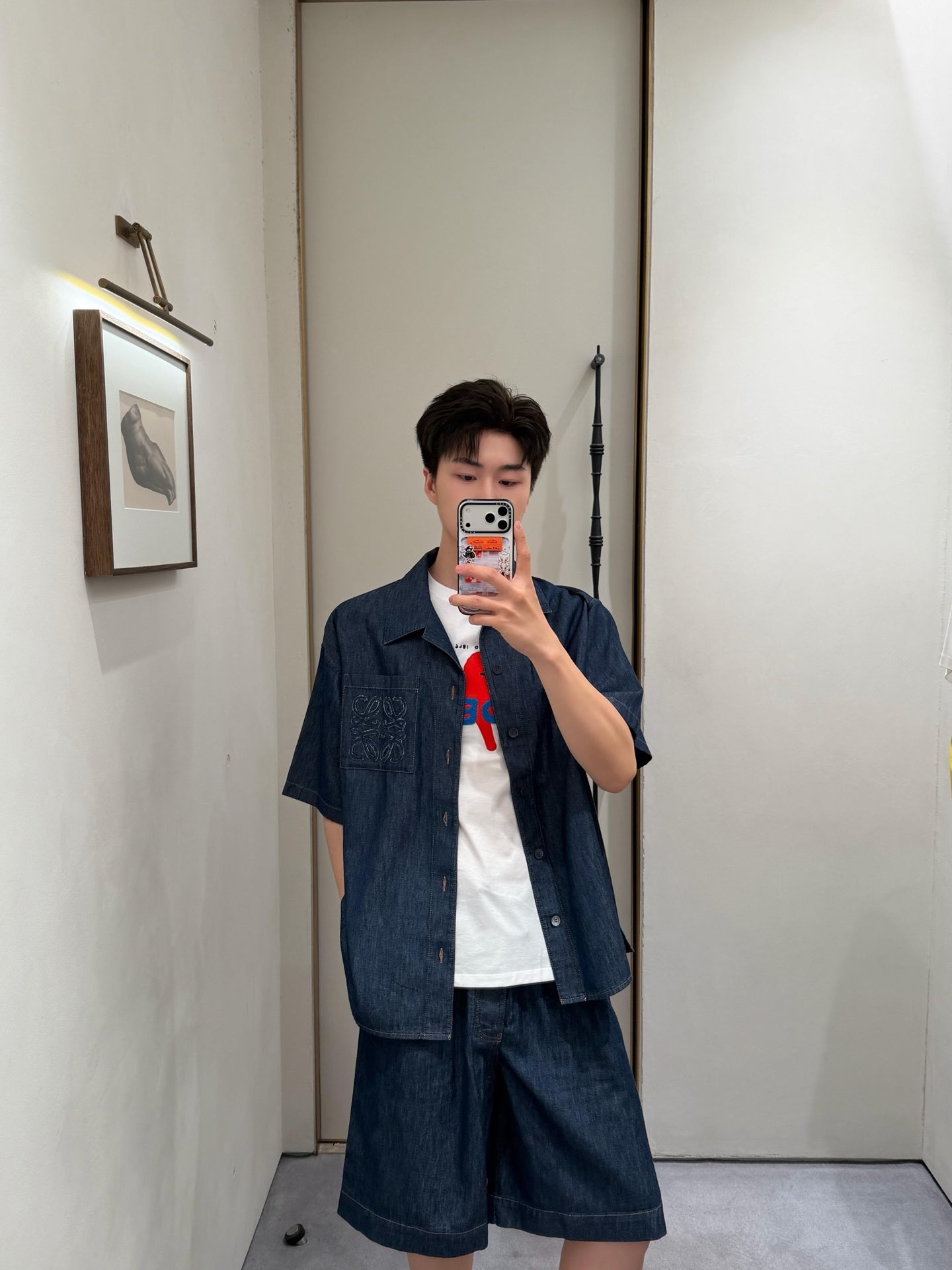 주말QZ / 로에베 면 소재 자수 데님 반바지