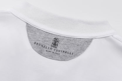 주말QZ / 브루넬로 쿠치넬리 스트라이프 자수 반팔 폴로 셔츠