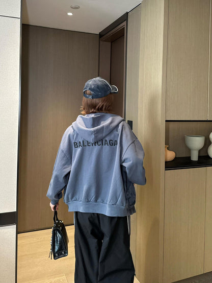 주말QZ / 발렌시아가 자수 지퍼 후드집업 자켓
