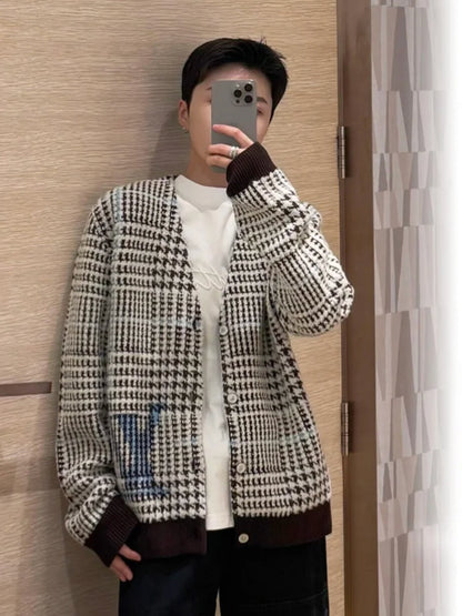 주말QZ / 루이비통 체크 무브넥 가디건 긴팔 니트