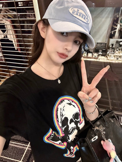 주말QZ / 크롬하츠 컬러 스컬 프린트 반팔티