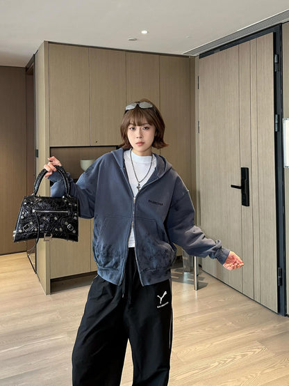 주말QZ / 발렌시아가 문자 자수 후드 집업
