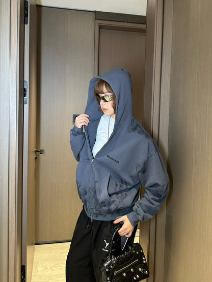 주말QZ / 발렌시아가 문자 자수 후드 집업