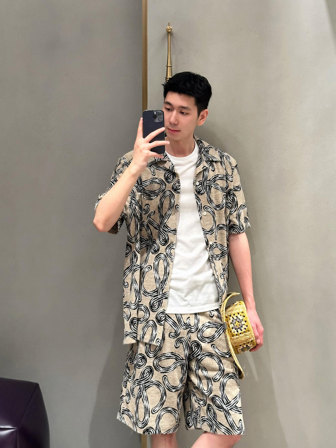 주말QZ /  로에베 면 자카드 반팔 셔츠