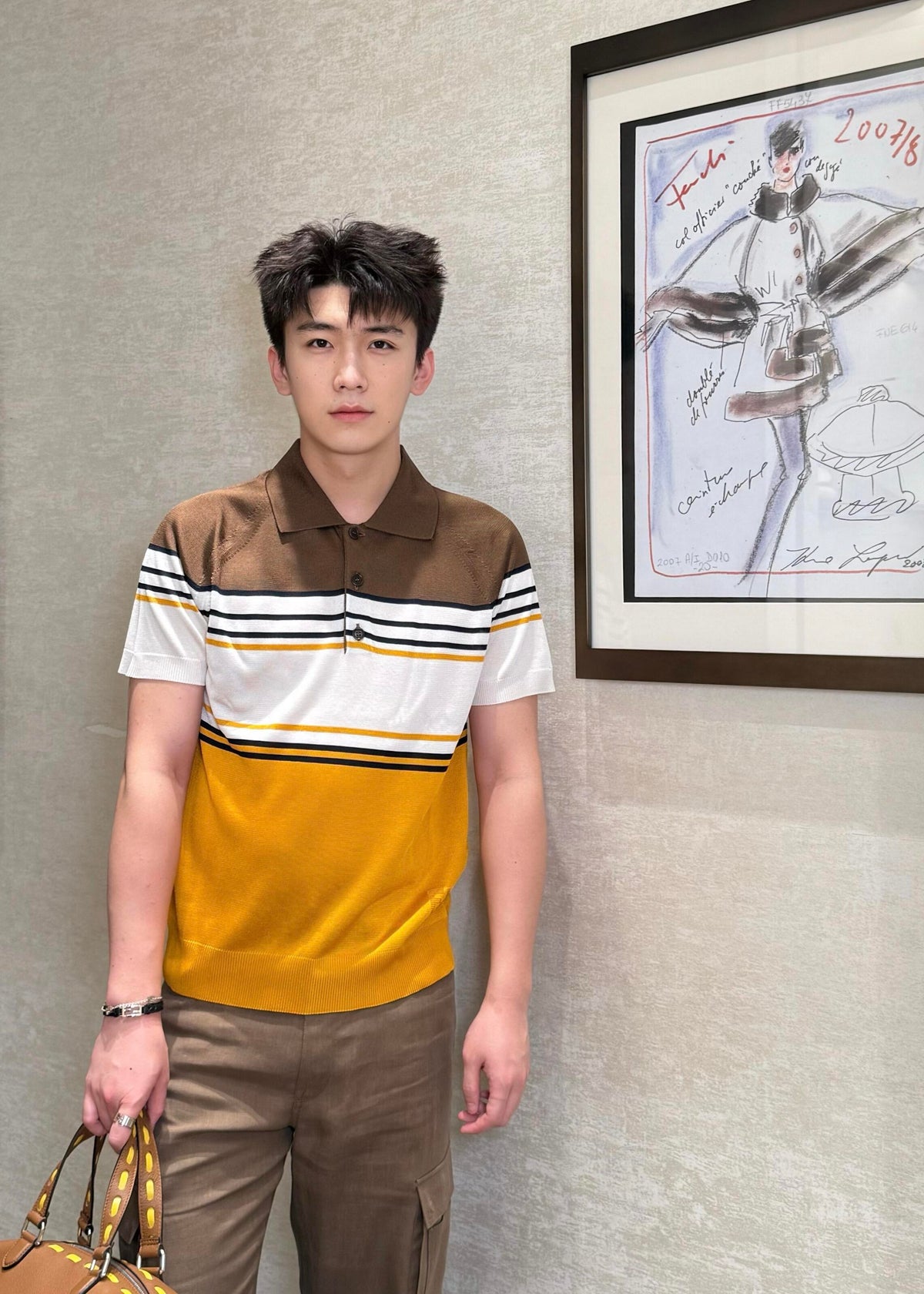 BVG / 펜디 컬러 대비 스트라이프 니트 반팔 폴로셔츠