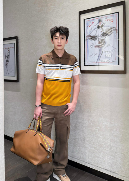 BVG / 펜디 컬러 대비 스트라이프 니트 반팔 폴로셔츠