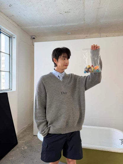 주말QZ / 디올 자수 브이넥 니트