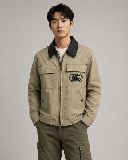 주말QZ / 버버리  가죽 칼라 코튼 워크 자켓