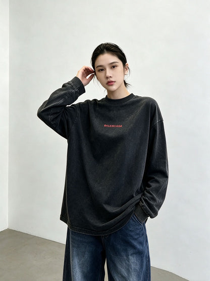 주말QZ / 발렌시아가  자수 긴팔 밴딩 티셔츠