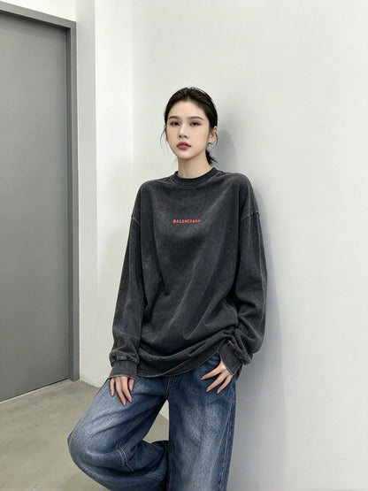 주말QZ / 발렌시아가  자수 긴팔 밴딩 티셔츠