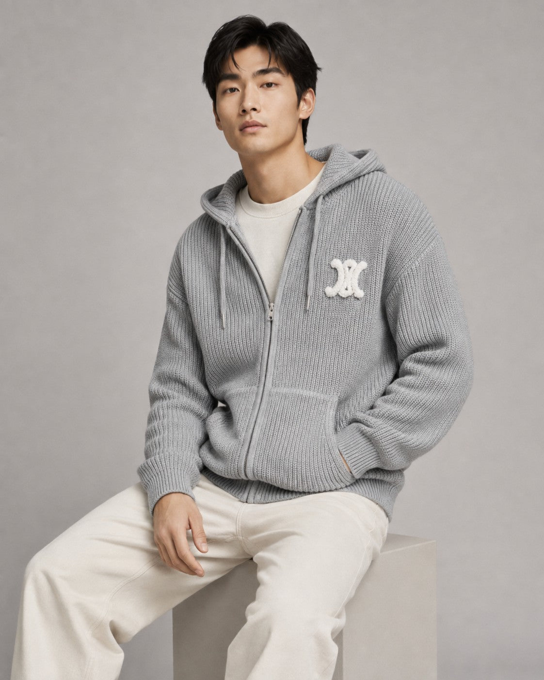 주말QZ / 셀린느  로고 러브니트 후드 지퍼 니트