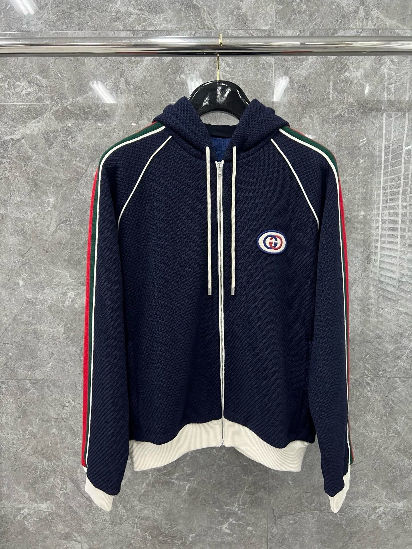 Marble / Gucci Men's Wool Jersey Jacket Web Blue