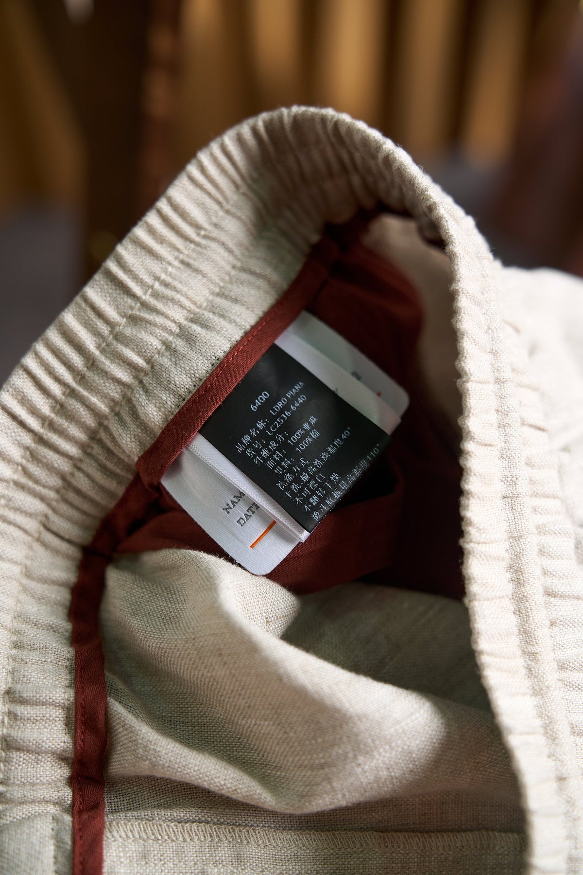 아밍 / 로로피아나 로로피아나 100% 린넨 가죽 버튼 드로스트링 남성 캐주얼 긴바지