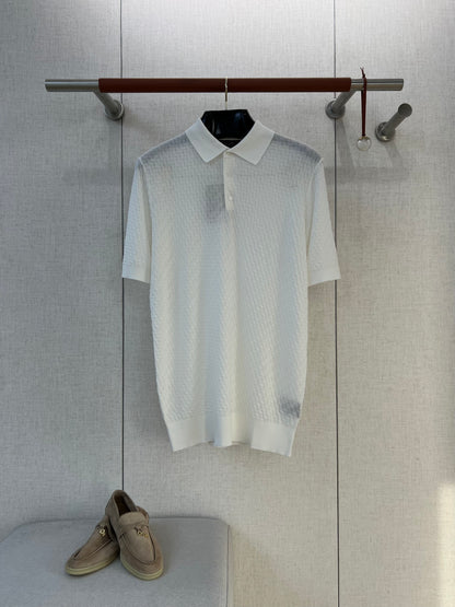 아밍 / 로로피아나 위브 텍스처 반팔 폴로 셔츠