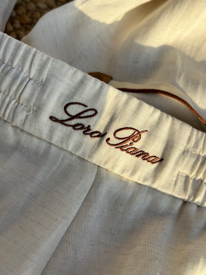 아밍 / 로로피아나 자수 엘라스틱 허리 스트링 캐주얼 팬츠