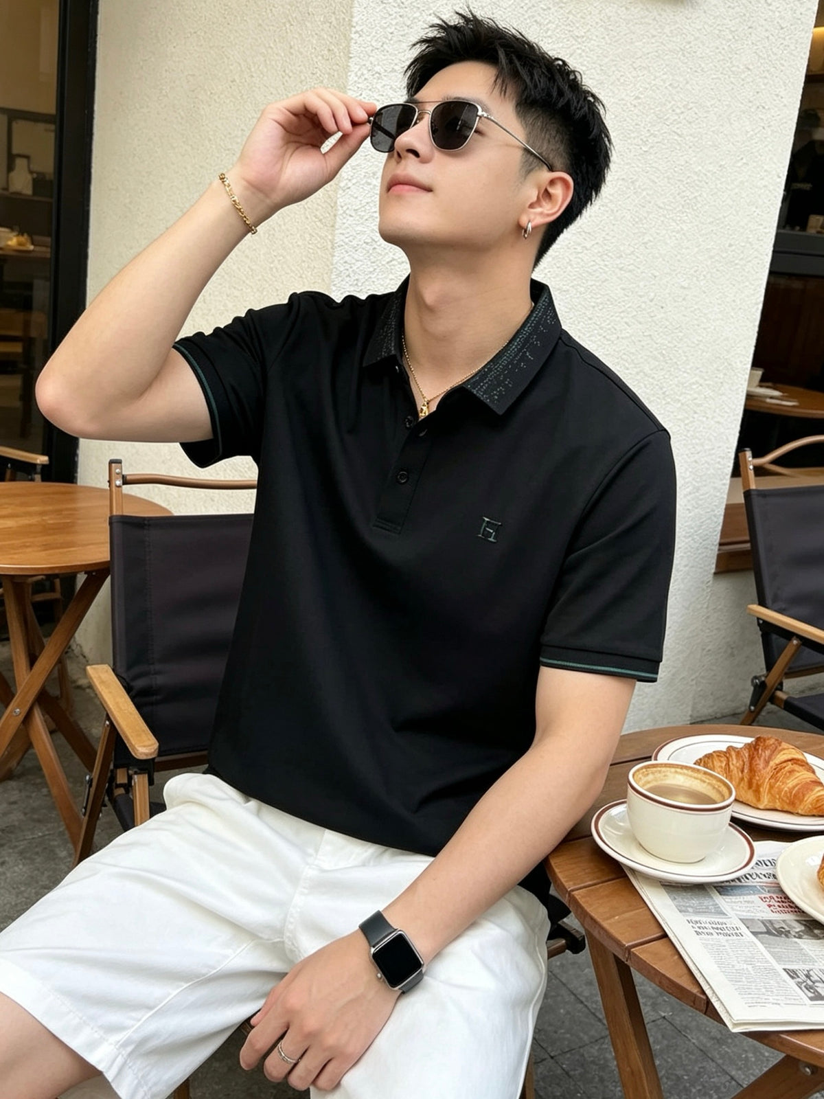 아밍 / 에르메스 컬러 대비 H 자수 폴로셔츠