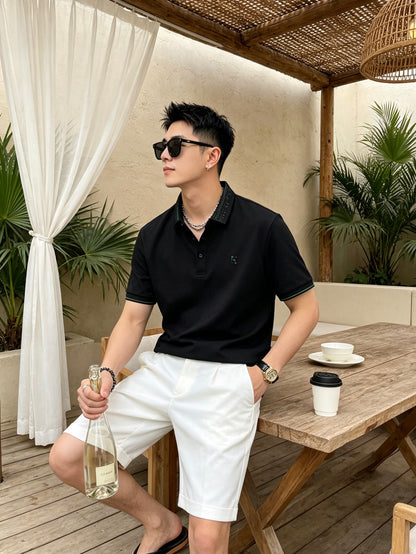 컬러 대비 H 자수 폴로셔츠