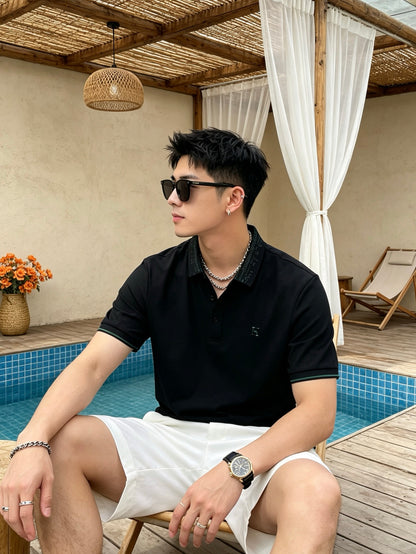 컬러 대비 H 자수 폴로셔츠