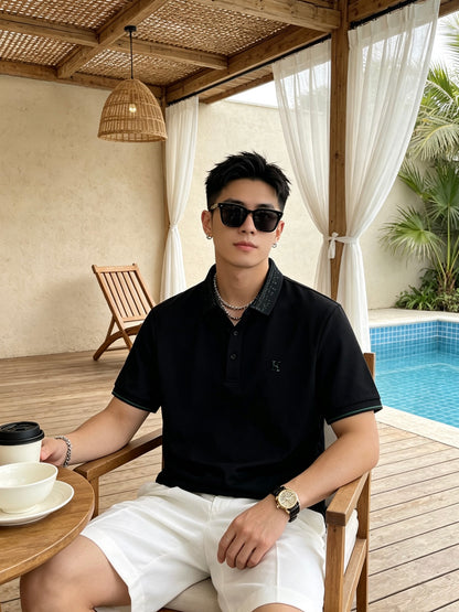 컬러 대비 H 자수 폴로셔츠