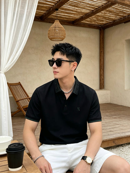 컬러 대비 H 자수 폴로셔츠