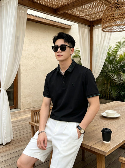 컬러 대비 H 자수 폴로셔츠