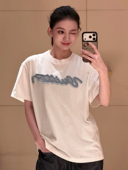 BVG / 루이비통 데님 패치 자수 라운드넥
