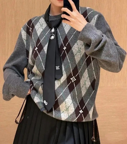 v공장 / 루이비통 아가일 체크 크루넥 메리노 울 니트