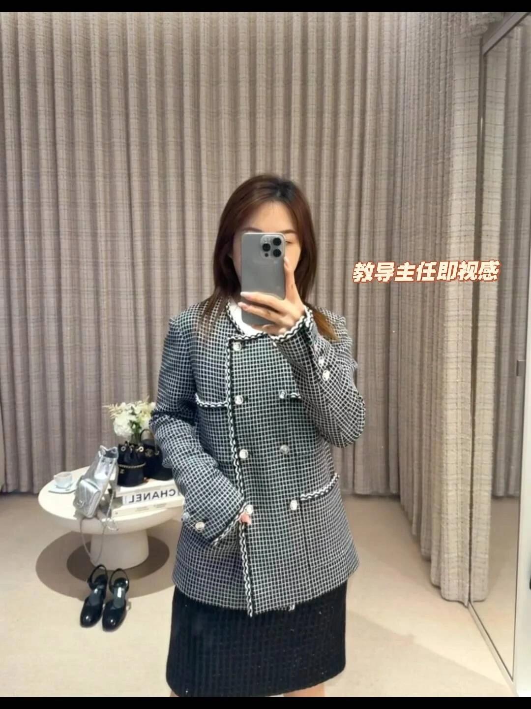 타지아 / 샤넬 25c 블랙 앤 화이트 플레드 트위드 재킷