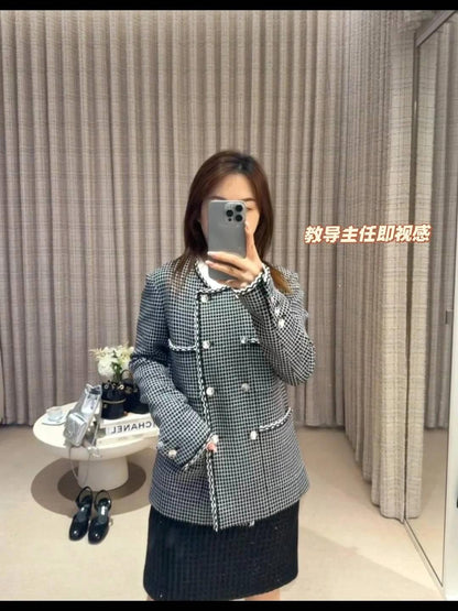타지아 / 샤넬 25c 블랙 앤 화이트 플레드 트위드 재킷