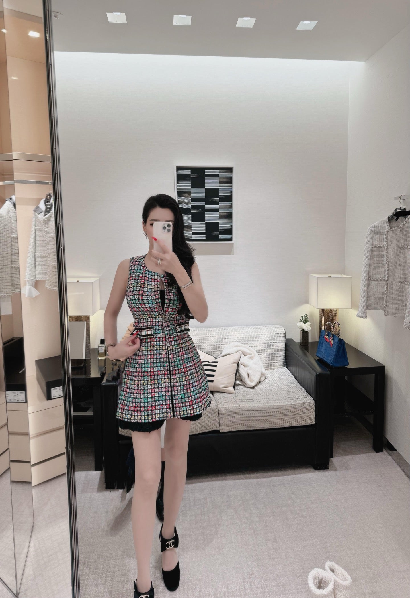 타지아 / 샤넬 25c 컬러풀 플레드 트위드 드레스
