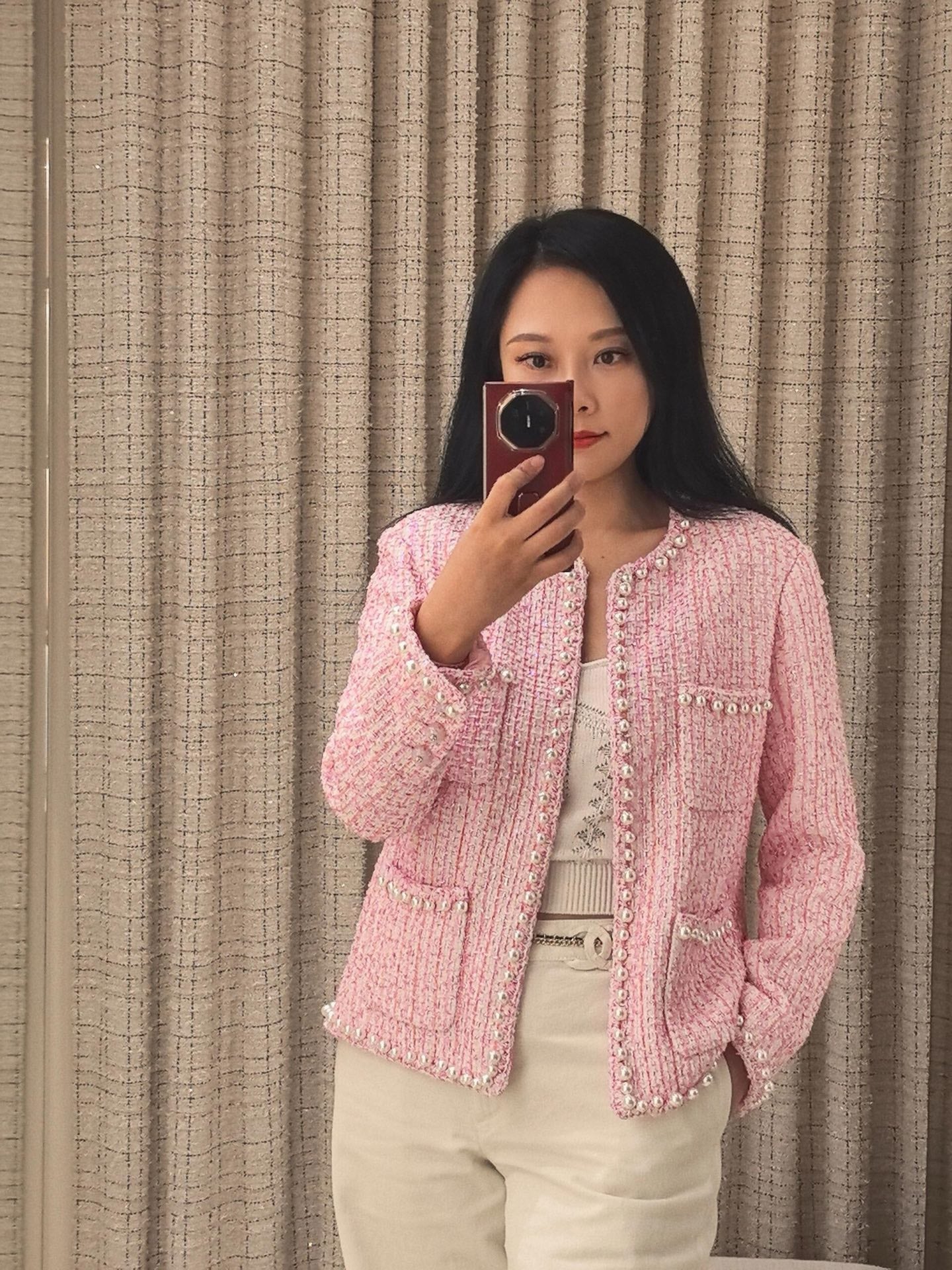 타지아 / 샤넬  핑크 펄 소프트 나일론 재킷