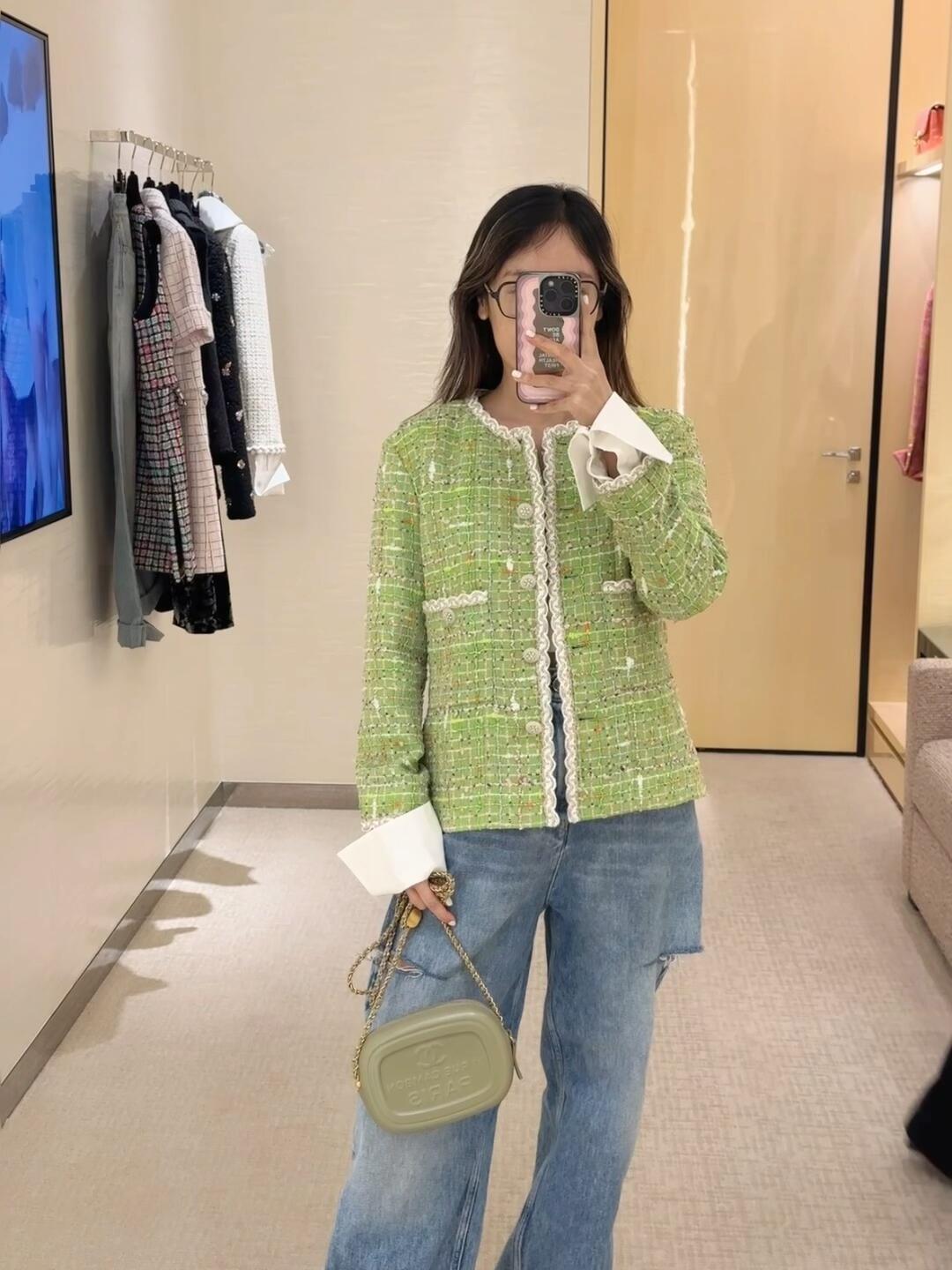 타지아 / 샤넬  25c 그린 후드 트위드 재킷