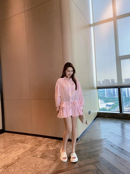타지아 / 샤넬 라펠 스트라이프 케이크 드레스