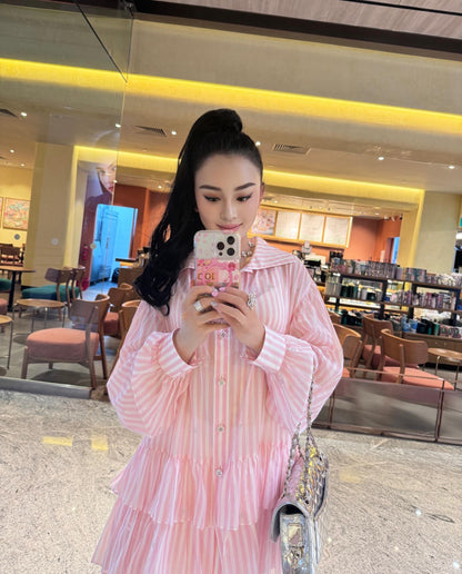 타지아 / 샤넬 라펠 스트라이프 케이크 드레스