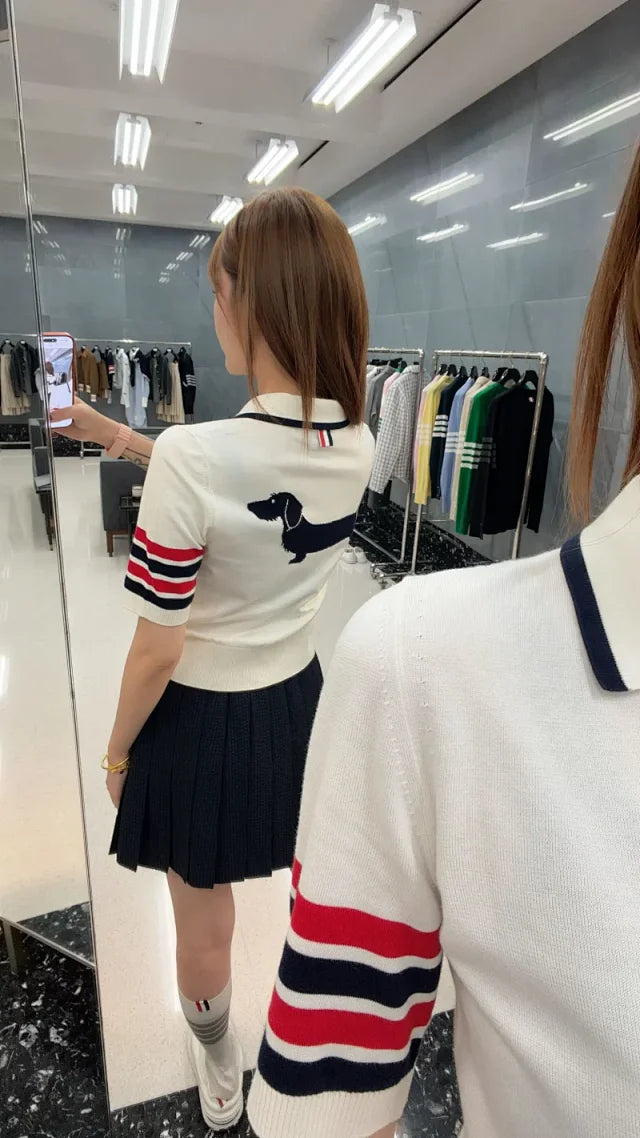 MK / 톰브라운 레이스 넥 반팔 티셔츠