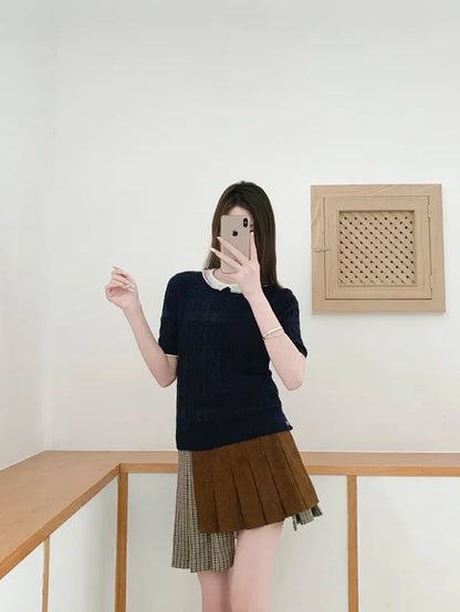 MK  / 톰브라운 레이스 넥 반팔 티셔츠