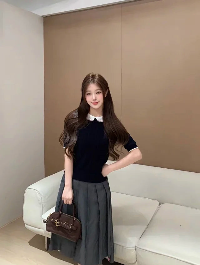 MK / 톰브라운 레이스 넥 반팔 티셔츠