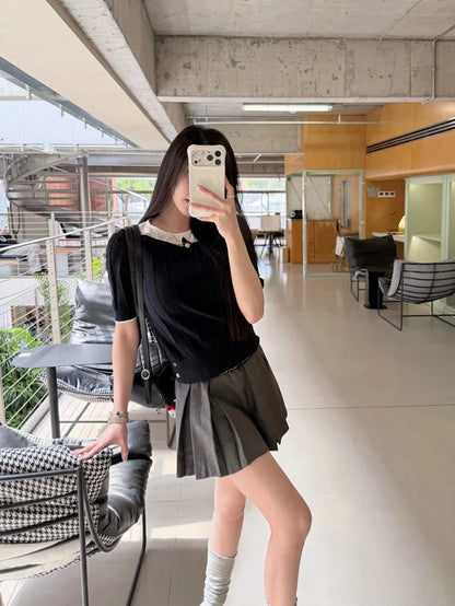 MK  / 톰브라운 레이스 넥 반팔 티셔츠