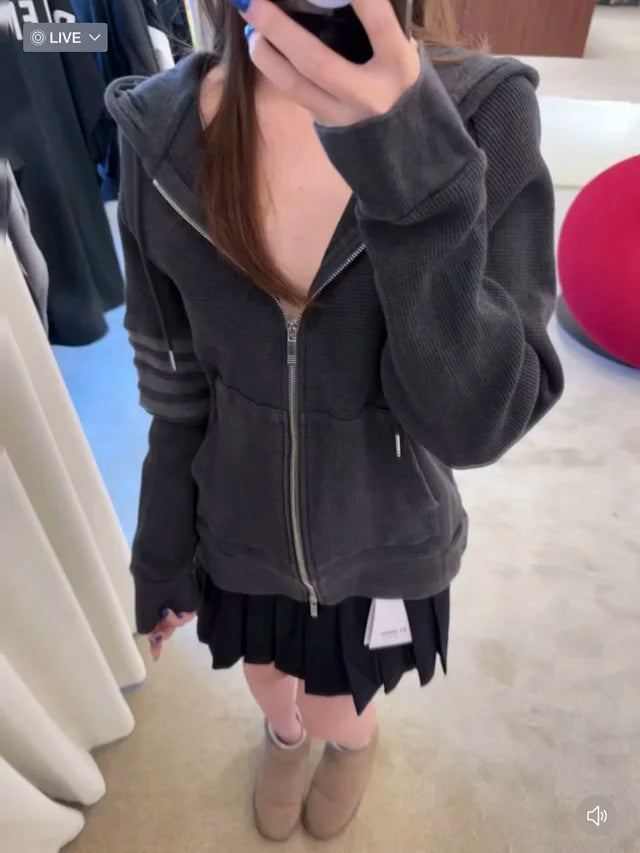 사탄 / 톰브라운 와플 소재 지퍼 후드 집업