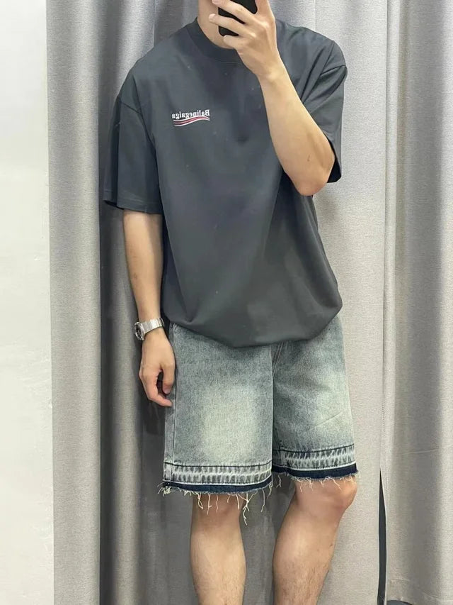 꼬부기 / 발렌시아가 차콜 그레이 라운드넥 반팔 티셔츠