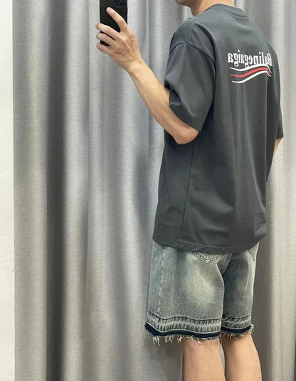 꼬부기 / 발렌시아가 차콜 그레이 라운드넥 반팔 티셔츠