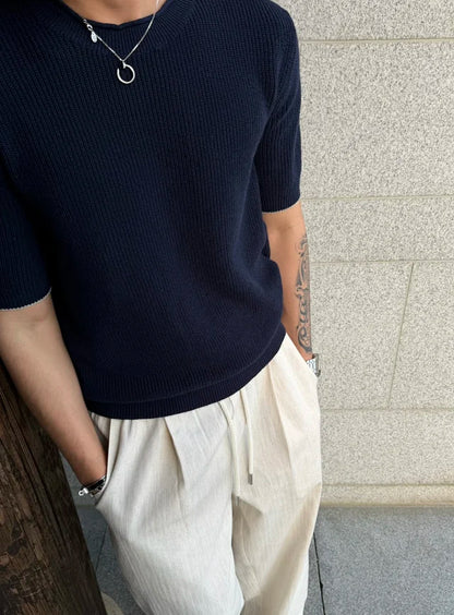 큐피드 / 브루넬로 쿠치넬리 린넨 코튼 굵은 뜨개질 니트 반팔