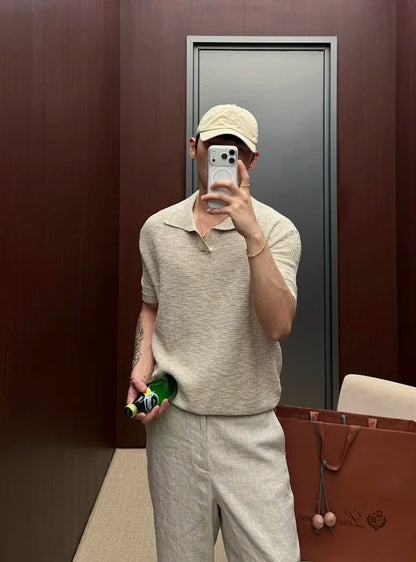 큐피드 / 로로피아나 린넨 와플 지그재그 칼라 반팔