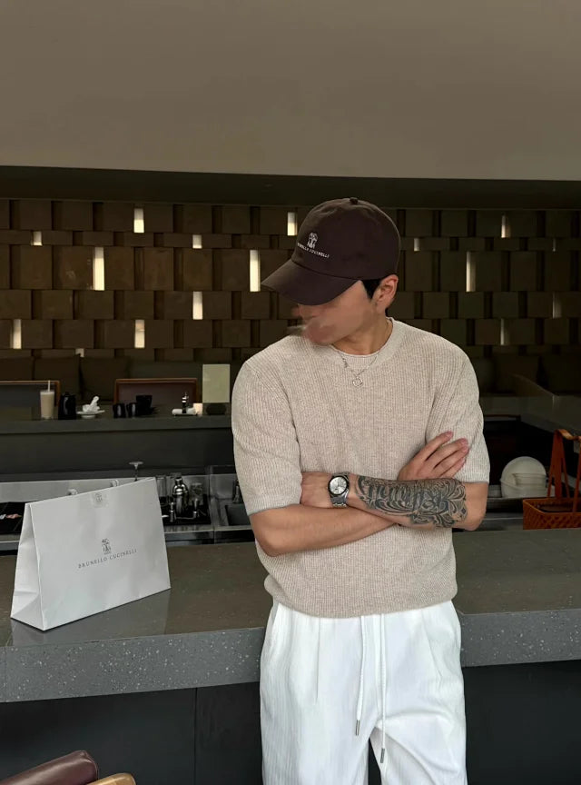 큐피드 / 브루넬로 쿠치넬리 린넨 코튼 굵은 뜨개질 니트 반팔