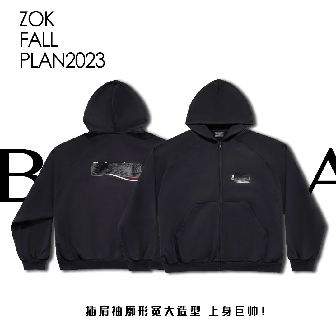 zok/발렌시아가 남성 오버핏 지퍼 후드